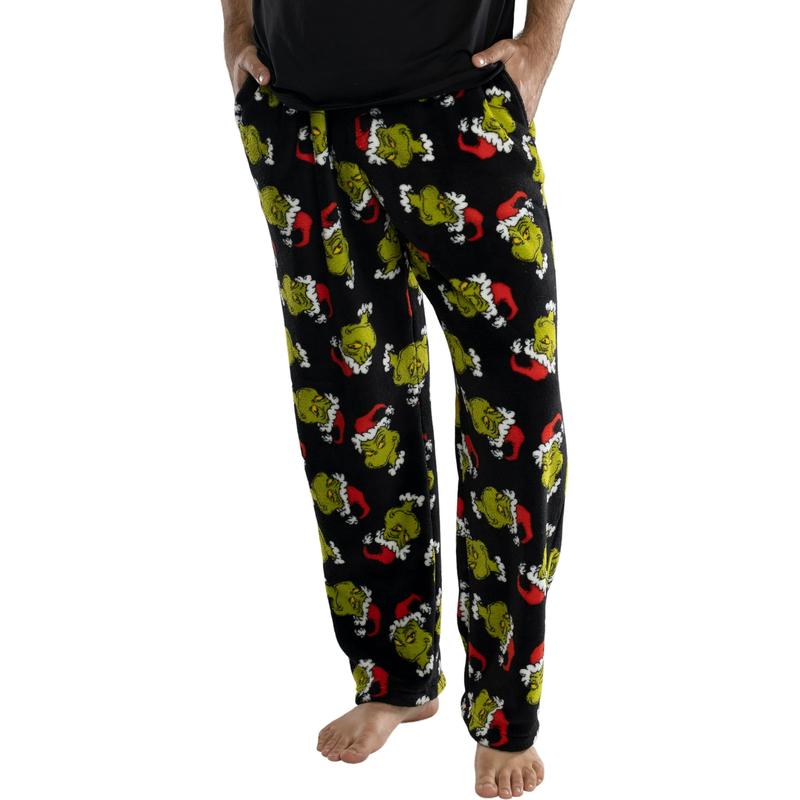 Dr. S3uss Men's The Gryiiinch Who Stole Christmas Sneaky Face Fleece Plush Pajama