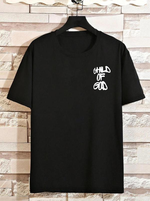 Unisex Men's Loose Letter Print Drop Shoulder Tee, Street Fashion Casual Short Sleeve Round Neck T-shirt for Summer, Graphic Tees, Streetwear Menswear for Daily Wear