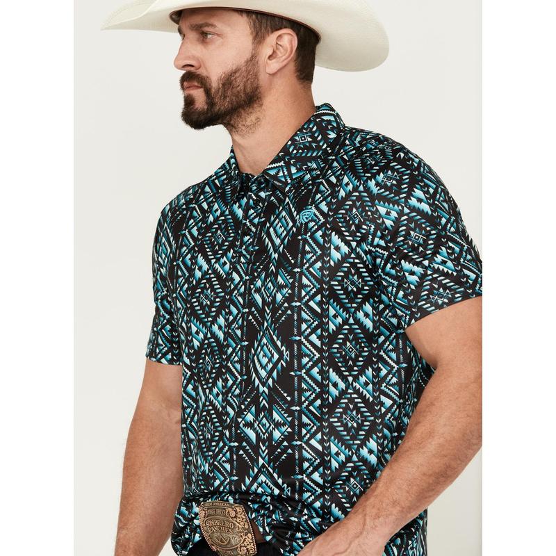 Rock & Roll Denim Men's And Boot Barn Southwestern Print Short Sleeve Polo Shirt - Bm51t04700