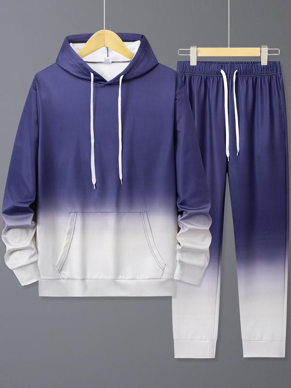 Two-piece Set Men's Ombre Print Hoodie & Drawstring Waist Sweatpants, Regular Fit Casual Long Sleeve Hooded Sweatshirt & Pocket Jogger Pants for Spring & Fall, Men's Two-piece Outfits for Daily Wear