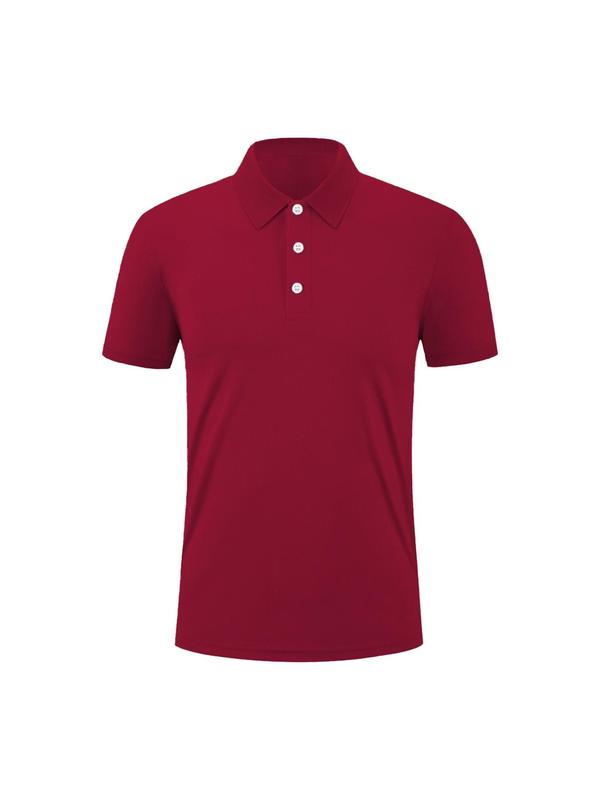 Men's Solid Half Button Polo Shirt, Loose Casual Sporty Short Sleeve Top for Summer, Men's Clothing for Running Golf