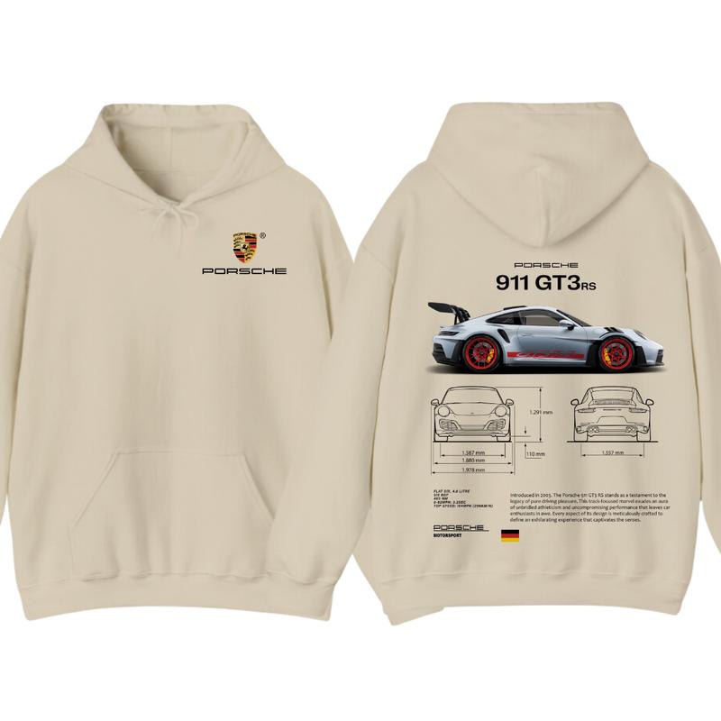 Porsche 911 GT3 RS Aesthetic Hoodie T-Shirt, Porsche 911 GT3 RS 2 Sided Hoodie, Unisex Shirt Casual Breathable Cotton Fabric Fashion Menswear