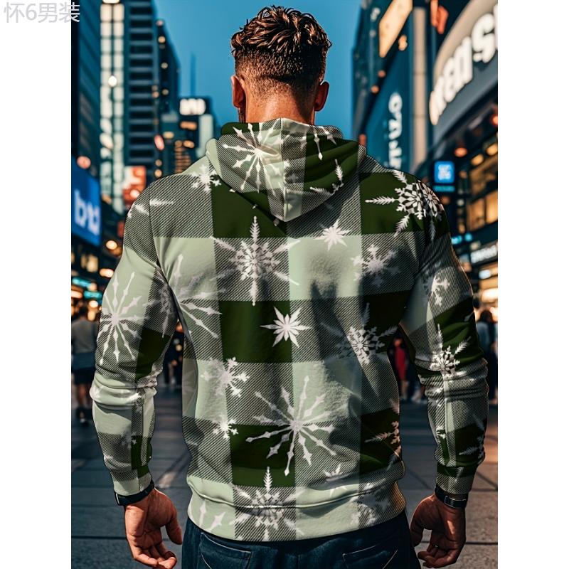 Men's Christmas Theme Hooded Sweatsuit Polyester Sports Set with Slight Stretch, Long Sleeve Sweater and Pants, Casual Daily Wear for Spring Fall Clothing Fabric Menswear Collar Menswear Collar Tops Longsleeves Gamis Festive