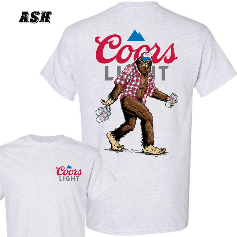 Coors Light Sasquatch T-shirt , Fun Bigfoot Design With Plaid Shirt And Coors Light Cans , Unisex Sand Tee , Perfect For Beer Lovers And Outdoor Enthusiasts , Comfortable And Stylish , Great For Casual Wear Classic Crewneck Menswear Streetwear Underwear