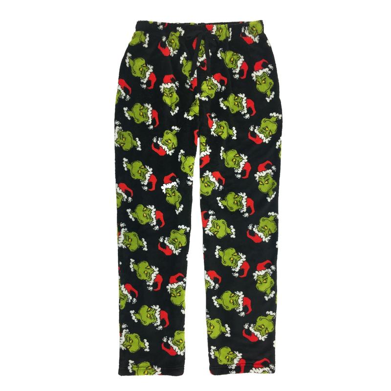 Dr. S3uss Men's The Gryiiinch Who Stole Christmas Sneaky Face Fleece Plush Pajama