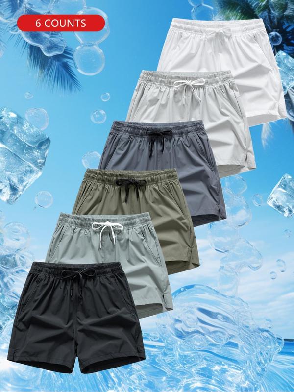 Men's Solid Drawstring Waist Pocket Shorts, Regular Fit Casual Comfy Breathable Split Hem Shorts for Summer, Men's Bottoms for Daily Wear