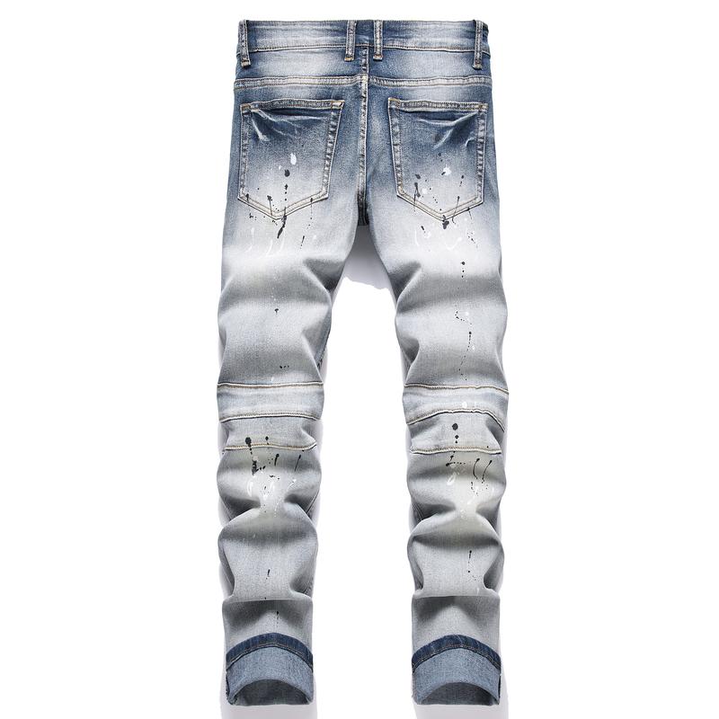 Men's Slim Fit Jeans Ripped Skinny Jeans for Men, Fashion Biker Jeans Stretch Moto Denim Pants Menswear Trouser