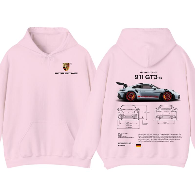 Porsche 911 GT3 RS Aesthetic Hoodie T-Shirt, Porsche 911 GT3 RS 2 Sided Hoodie, Unisex Shirt Casual Breathable Cotton Fabric Fashion Menswear