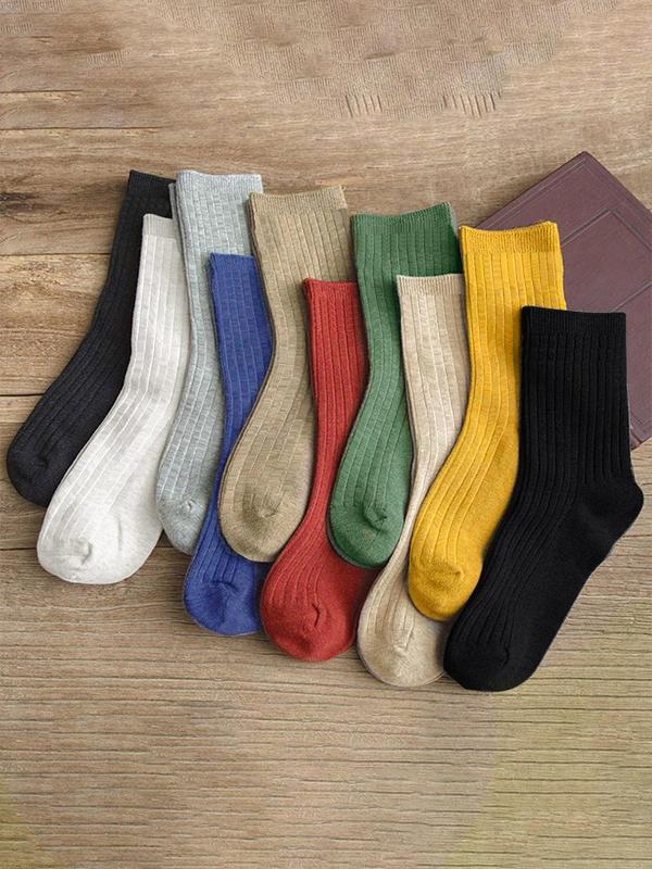 Men's 10 Pairs Solid Minimalist Crew Socks, Casual Comfy Breathable Mid-calf Socks for Daily Wear, Multi-pack Knit Socks, Menswear, Men's Socks & Underwear