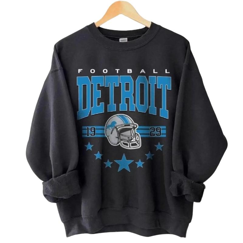 Detroit Football Shirt, 90s Vintage Detroit 1929 Football Sweatshirt, Lion T-Shirt, Detroit Sweatshirt, Lion Football Game Day Tshirt, Detroit Team Unisex Shirt Gift Football Fan Classic Collar Menswear Cotton Sweaters Tops