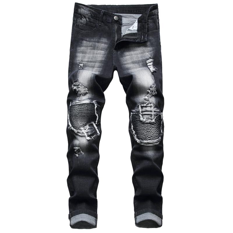 Men's Slim Fit Jeans Ripped Skinny Jeans for Men, Fashion Biker Jeans Stretch Moto Denim Pants Fabric Menswear