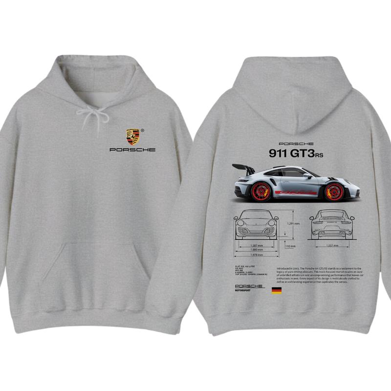 Porsche 911 GT3 RS Aesthetic Hoodie T-Shirt, Porsche 911 GT3 RS 2 Sided Hoodie, Unisex Shirt Casual Breathable Cotton Fabric Fashion Menswear