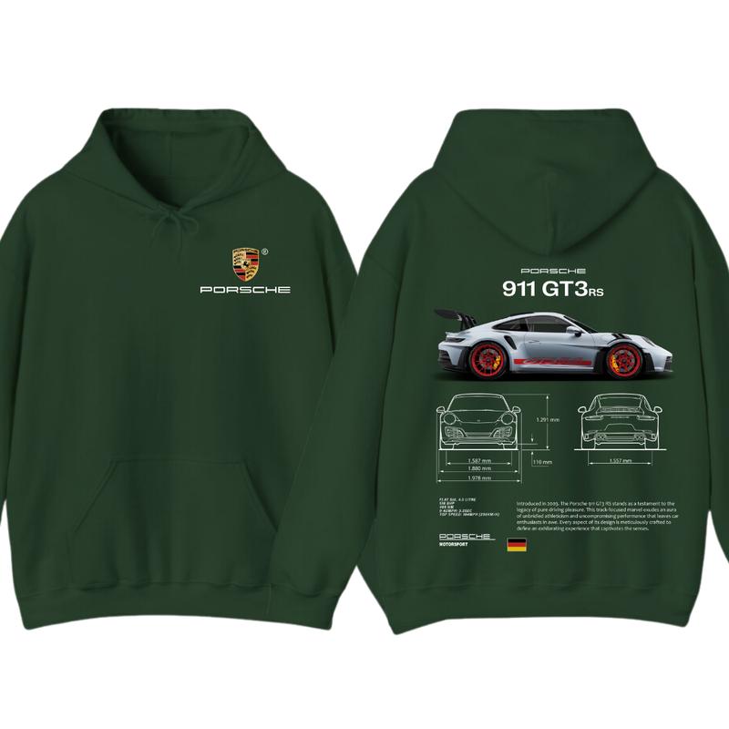 Porsche 911 GT3 RS Aesthetic Hoodie T-Shirt, Porsche 911 GT3 RS 2 Sided Hoodie, Unisex Shirt Casual Breathable Cotton Fabric Fashion Menswear