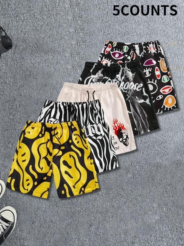 Men's All Over Print Drawstring Waist Beach Shorts, Casual Elastic Waist Pocket Shorts for Summer, Back-to-school Clothing, Men's Bottoms for Daily Wear,  Men Shorts