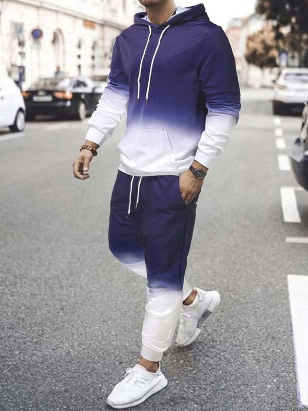 Two-piece Set Men's Ombre Print Hoodie & Drawstring Waist Sweatpants, Regular Fit Casual Long Sleeve Hooded Sweatshirt & Pocket Jogger Pants for Spring & Fall, Men's Two-piece Outfits for Daily Wear