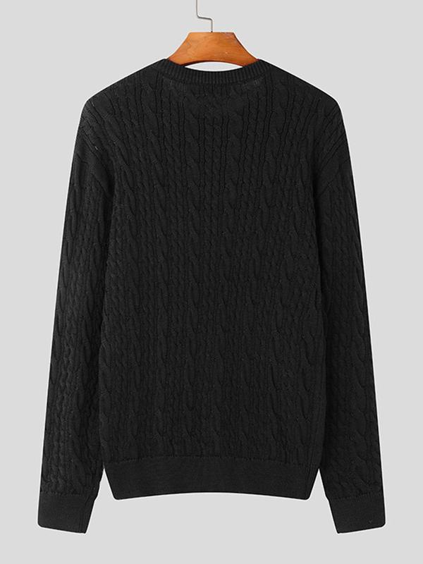 Men's Solid Drop Shoulder Cable Knit Sweater, Loose Casual Long Sleeve Round Neck Jumper for Fall & Winter, Fashion Men's Knitwear for Daily Wear