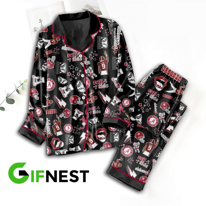 Alabama Crimson Tide Football Button Down Pajamas Set ? Tantn 3627