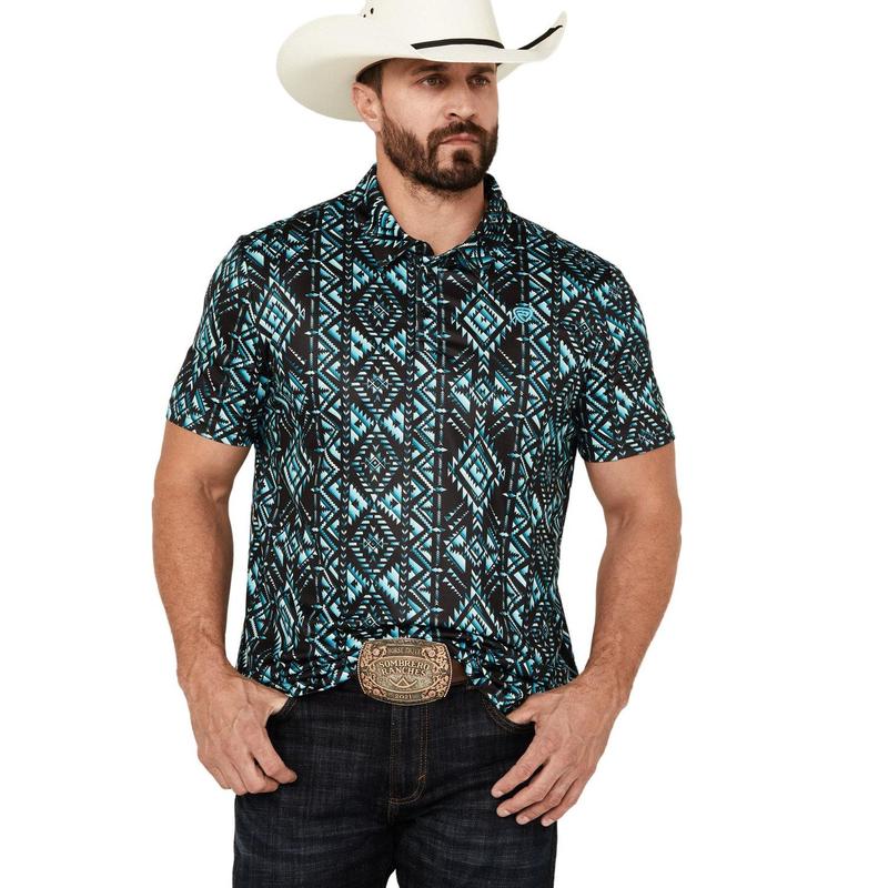 Rock & Roll Denim Men's And Boot Barn Southwestern Print Short Sleeve Polo Shirt - Bm51t04700