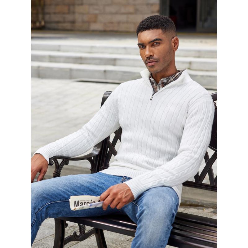 Men's Slim Fit Casual Knitted Turtleneck Pullover Mock Neck Polo Sweater Quarter Zip Sweater