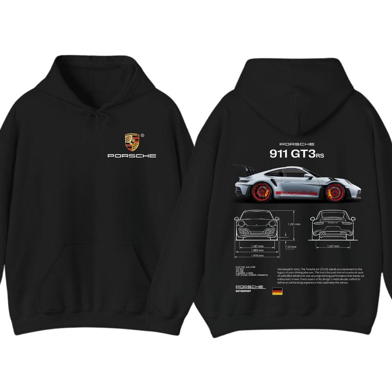 Porsche 911 GT3 RS Aesthetic Hoodie T-Shirt, Porsche 911 GT3 RS 2 Sided Hoodie, Unisex Shirt Casual Breathable Cotton Fabric Fashion Menswear