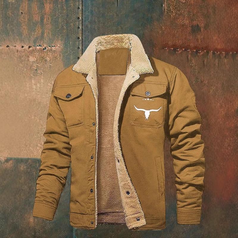 YCBMINGCAN mens retro western winter fleece jacket men's winter jacket, lined jacket, warm truck jacket, multi-pocket men's winter fleece jacket