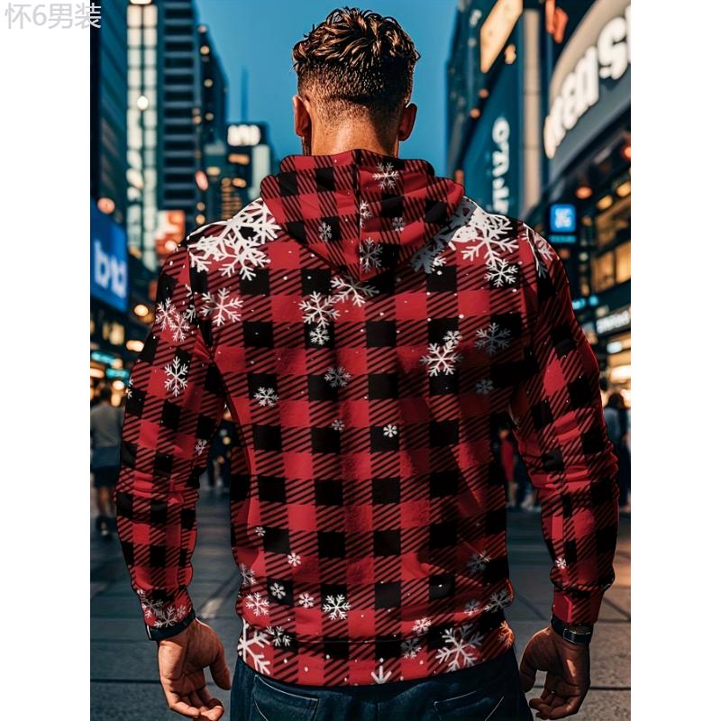 Men's Christmas Theme Hooded Sweatsuit Polyester Sports Set with Slight Stretch, Long Sleeve Sweater and Pants, Casual Daily Wear for Spring Fall Clothing Fabric Menswear Collar Menswear Collar Tops Longsleeves Gamis Festive