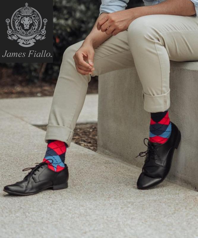 JAMES FIALLO Men's 6-Pairs Fashion Classic Argyle Colorful Patterned Crew Dress Socks -Casual Menswear Shoe Formal