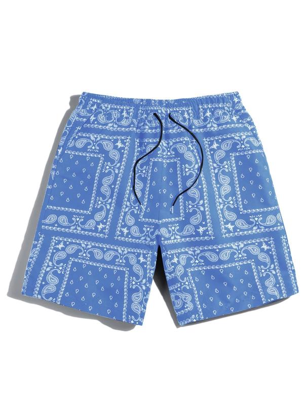 Men's Summer Clothes, All Over Paisley Print Pocket Drawstring Shorts, Shorts for Men, Mens Shorts, Graphic Men Shorts, Men Going Out Outfit, Back To School Beach Shorts, Menswear Drippy Outfits, Lazy School Outfit, Please Order One Size Up