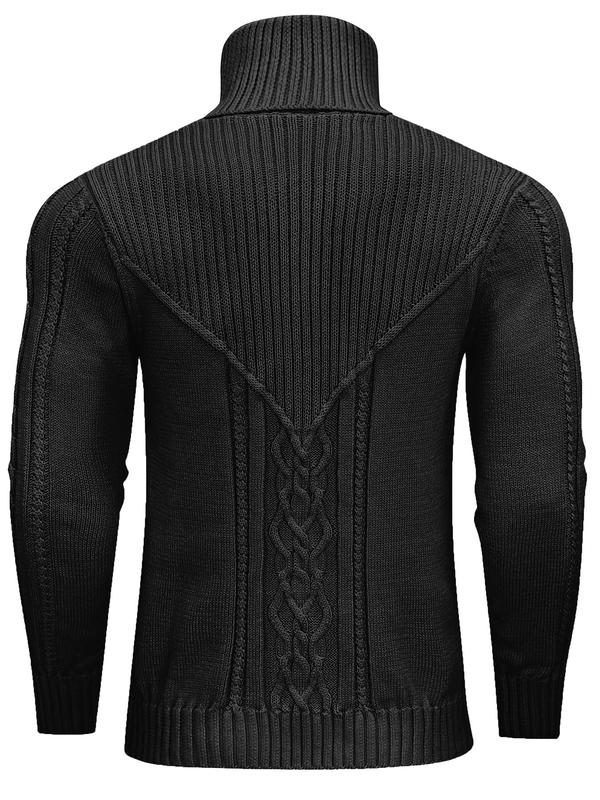 Men's Solid Color Textured Turtle Neck Sweater, Regular Fit Casual Long Sleeve Jumper for Fall & Winter, Men's Knitwear for Daily Wear