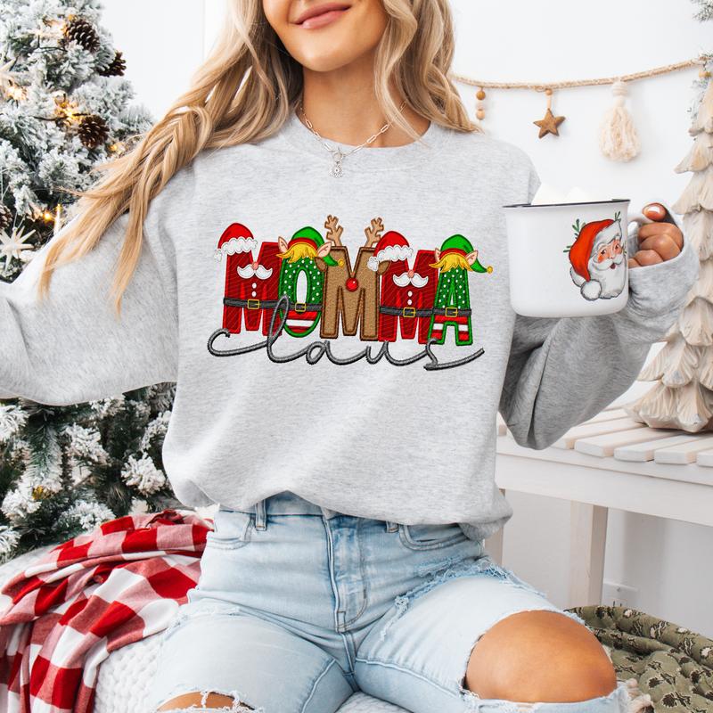 Unisex Size Faux Embroidery Christmas Claus Sweatshirt - Perfect for Everyone!