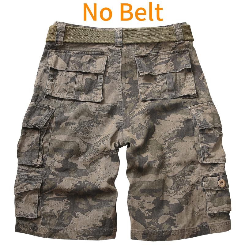 Cargo Short for Men Relaxed Fit Camo Outdoor Hiking Work Cotton Casual Shorts with 9 Pockets (No Belt)