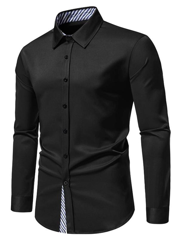 Men's Basic Plain Button Front Shirt, Regular Fit Long Sleeve Collar Shirt for Business Work Office, Casual Top for Spring & Fall