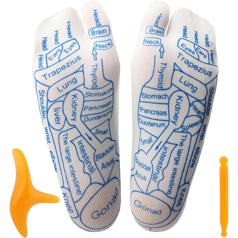 Foot Reflexology Socks with Massage Tools for Body Care - Set of 2 Acupressure Socks for Men and Women - Man, Womenswear Cotton Smooth Soft Tropical