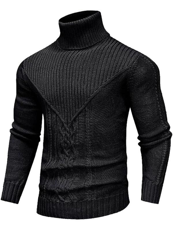 Men's Solid Color Textured Turtle Neck Sweater, Regular Fit Casual Long Sleeve Jumper for Fall & Winter, Men's Knitwear for Daily Wear