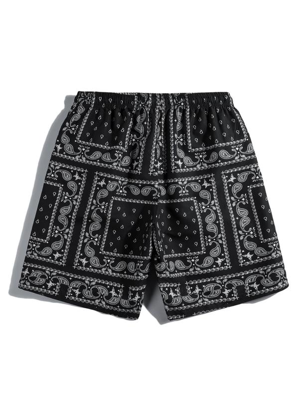 Men's Summer Clothes, All Over Paisley Print Pocket Drawstring Shorts, Shorts for Men, Mens Shorts, Graphic Men Shorts, Men Going Out Outfit, Back To School Beach Shorts, Menswear Drippy Outfits, Lazy School Outfit, Please Order One Size Up