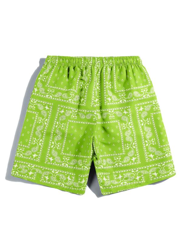 Men's Summer Clothes, All Over Paisley Print Pocket Drawstring Shorts, Shorts for Men, Mens Shorts, Graphic Men Shorts, Men Going Out Outfit, Back To School Beach Shorts, Menswear Drippy Outfits, Lazy School Outfit, Please Order One Size Up