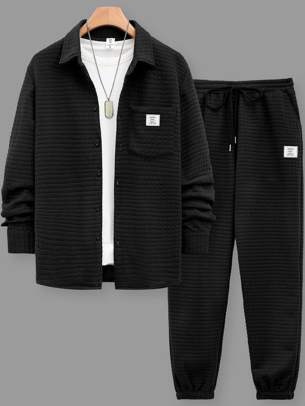 Men's Solid Waffle Knit Button Front Jacket & Drawstring Waist Pants Two-piece Set, Regular Fit Casual Fashion Cozy Breathable Two Piece Outfits for Daily Outdoor Wear, Men Clothes for Spring & Fall