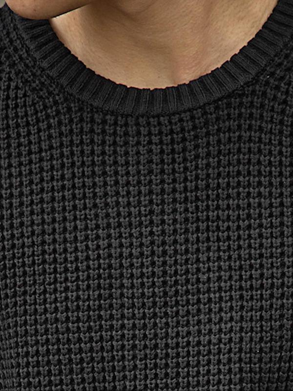 Men's Plain Waffle Knit Sweater, Regular Fit Casual Long Sleeve Round Neck Jumper for Fall & Winter,  Fall Sweater, Men's Knitwear for Daily Wear