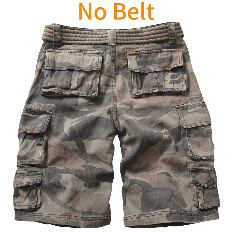 Cargo Short for Men Relaxed Fit Camo Outdoor Hiking Work Cotton Casual Shorts with 9 Pockets (No Belt)