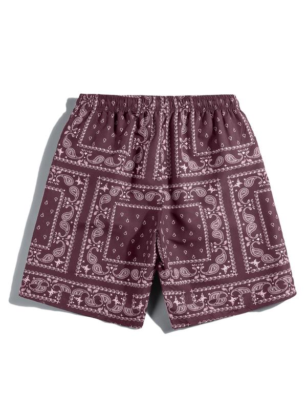 Men's Summer Clothes, All Over Paisley Print Pocket Drawstring Shorts, Shorts for Men, Mens Shorts, Graphic Men Shorts, Men Going Out Outfit, Back To School Beach Shorts, Menswear Drippy Outfits, Lazy School Outfit, Please Order One Size Up