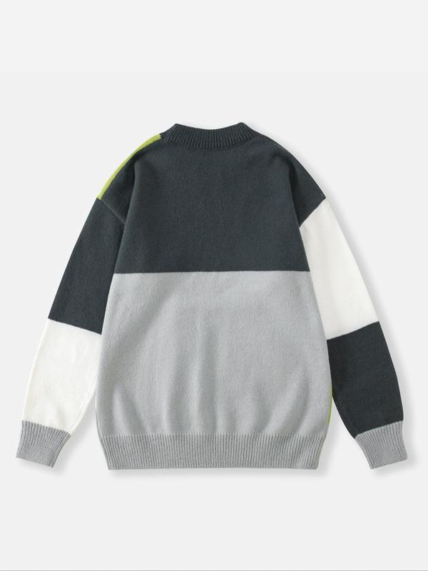 Men's Colorblock Drop Shoulder Knit Pullover, Loose Casual Long Sleeve Round Neck Pullover for Fall & Winter, Fashion Men's Knitwear for Daily Wear