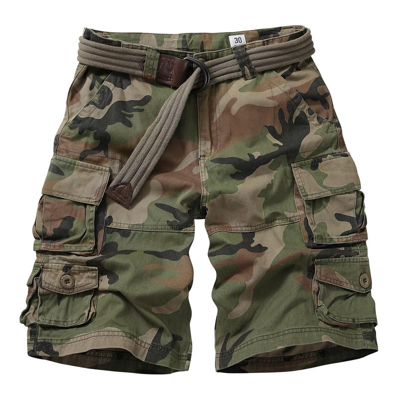 Cargo Short for Men Relaxed Fit Camo Outdoor Hiking Work Cotton Casual Shorts with 9 Pockets (No Belt)