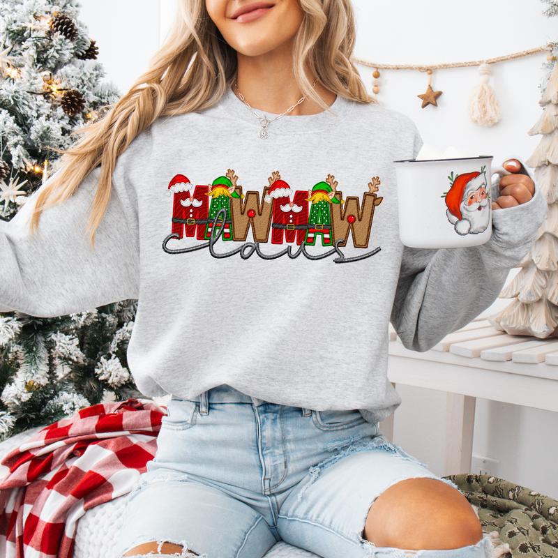 Unisex Size Faux Embroidery Christmas Claus Sweatshirt - Perfect for Everyone!