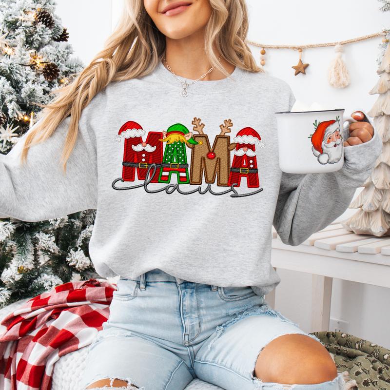 Unisex Size Faux Embroidery Christmas Claus Sweatshirt - Perfect for Everyone!