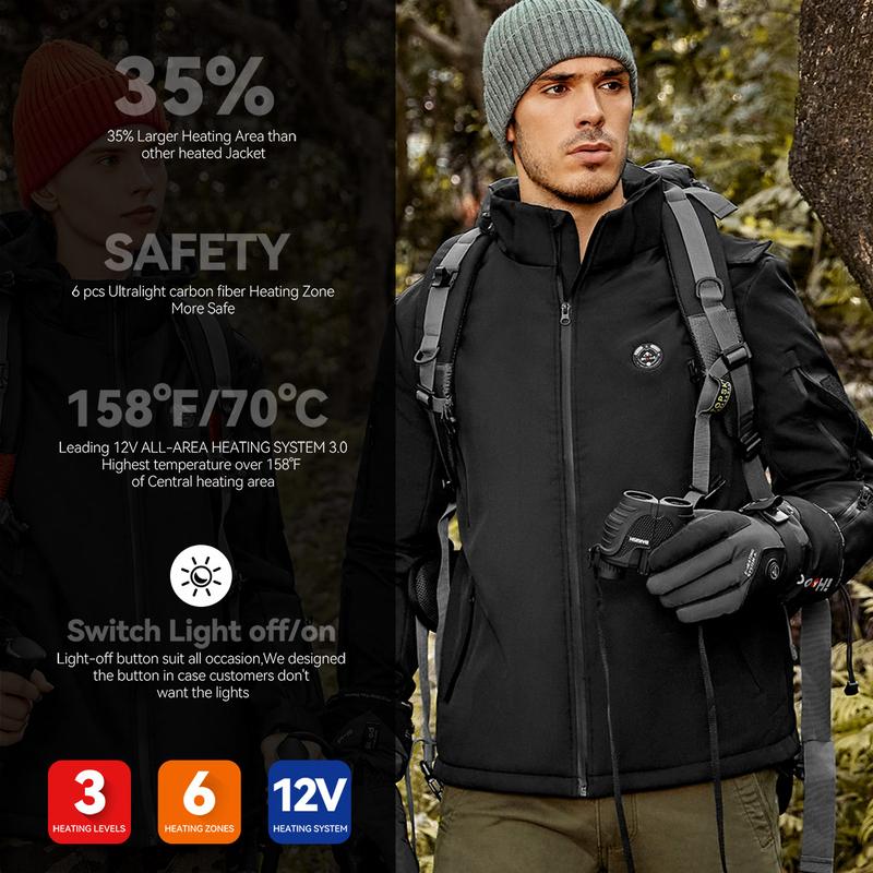 iHood Men's Heated Jacket with Battery Pack, Waterproof Winter Outdoor Heated Jackets for Men