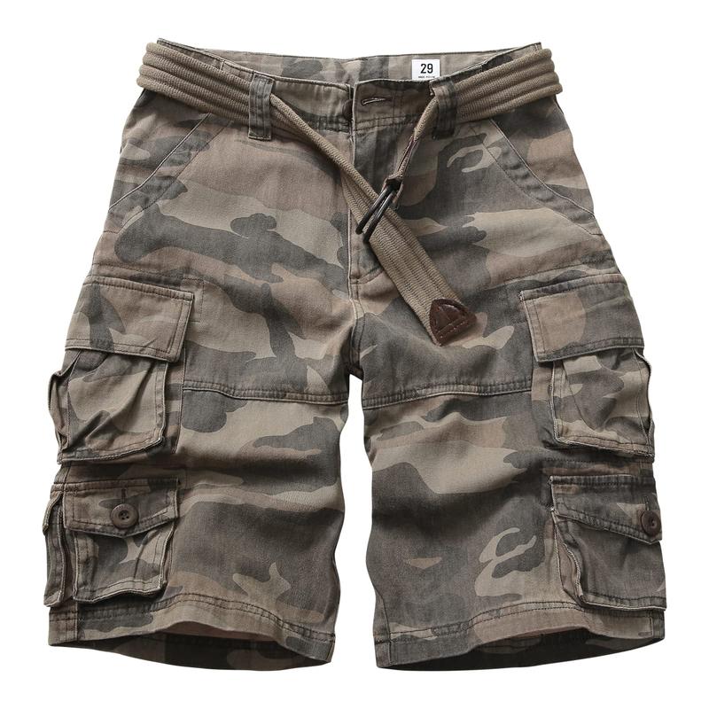 Cargo Short for Men Relaxed Fit Camo Outdoor Hiking Work Cotton Casual Shorts with 9 Pockets (No Belt)