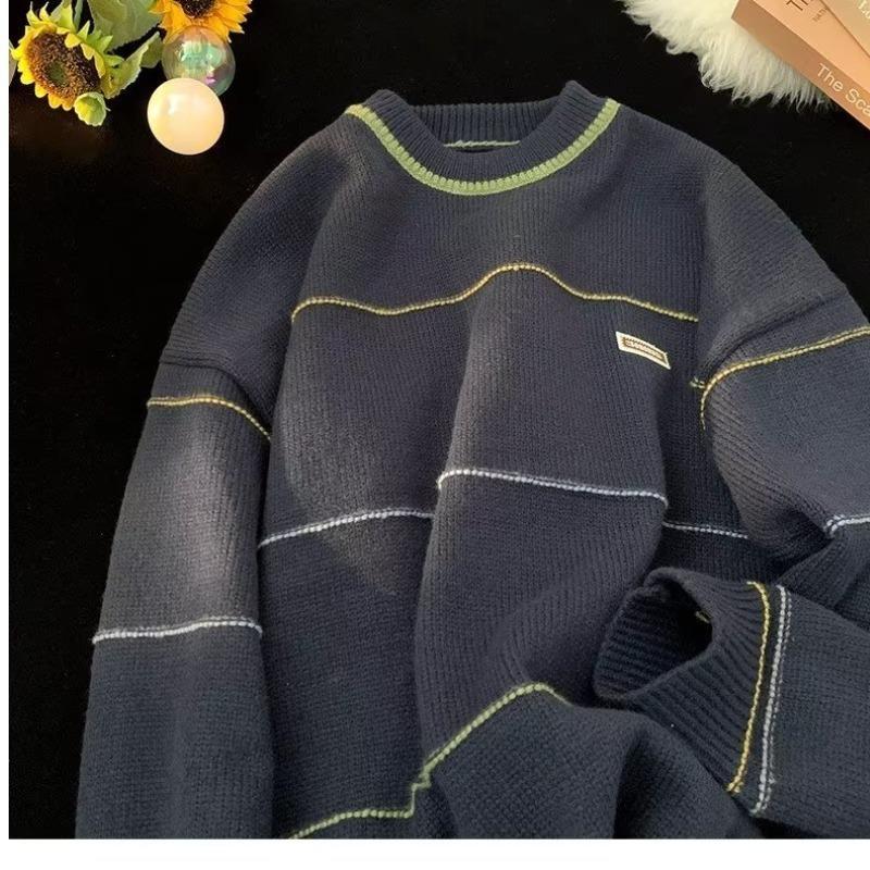 Sweater Men's New Design Niche Cotton Knitwear Retro Pu Shuai Lazy and Loose Pullover Sweater