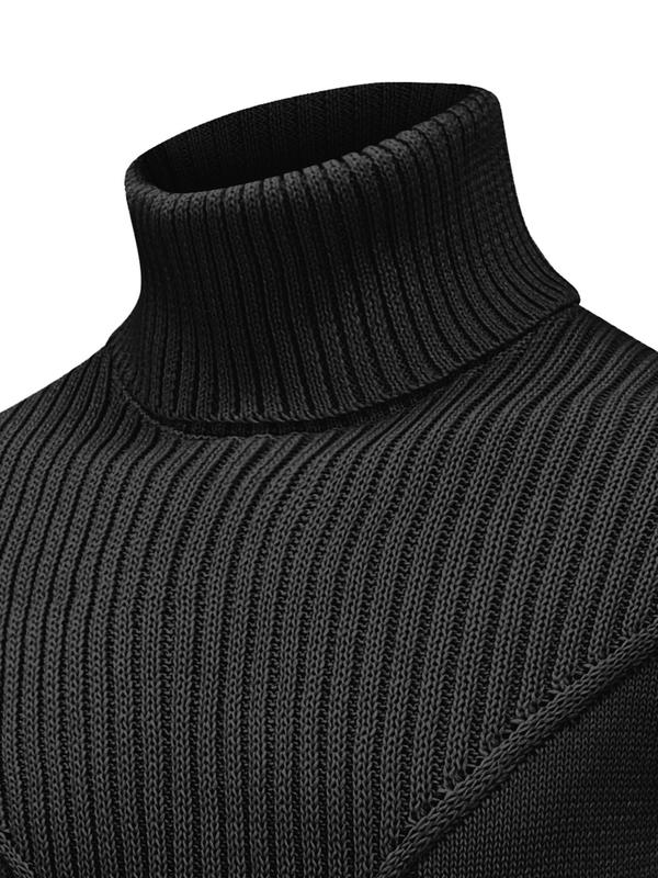 Men's Solid Color Textured Turtle Neck Sweater, Regular Fit Casual Long Sleeve Jumper for Fall & Winter, Men's Knitwear for Daily Wear