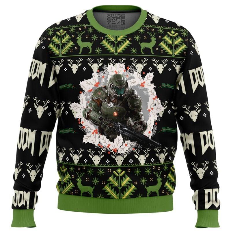 Doom v2 Ugly Christmas Sweater - Classic Gaming-Themed Festive Pullover Celebrating the Legendary First-Person Shooter Experience