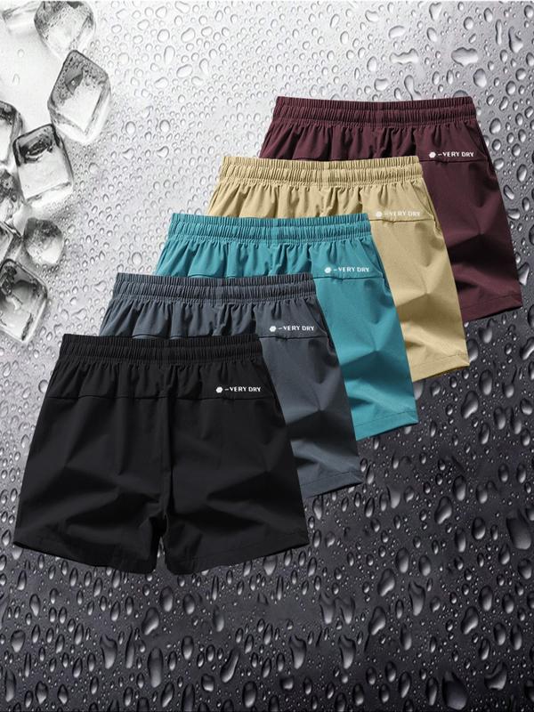 Men's Letter Print Drawstring Waist Shorts, Regular Fit Casual Pocket Split Hem Shorts for Summer, Men's Bottoms for Daily Wear